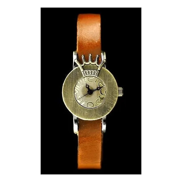 Retro punk női karóra, 24 mm tok, camel bőrszíj, quartz