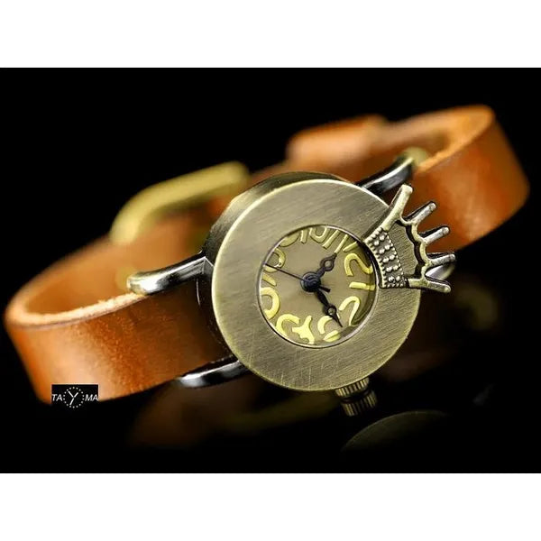Retro punk női karóra, 24 mm tok, camel bőrszíj, quartz