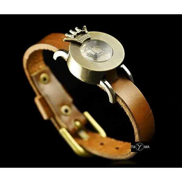 Retro punk női karóra, 24 mm tok, camel bőrszíj, quartz
