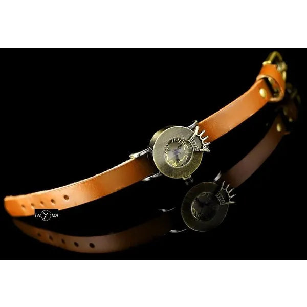 Retro punk női karóra, 24 mm tok, camel bőrszíj, quartz