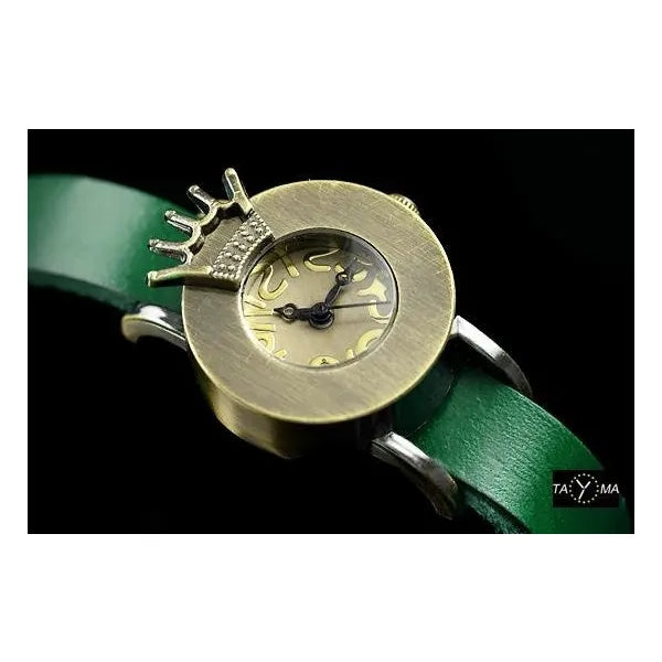 Női quartz karóra zöld bőrszíjjal, 24 mm tok, Retro Punk 28