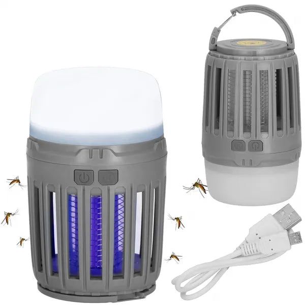 Akkumulátoros IPX4 rovarirtó és kempinglámpa, USB, 600 V, 13 cm