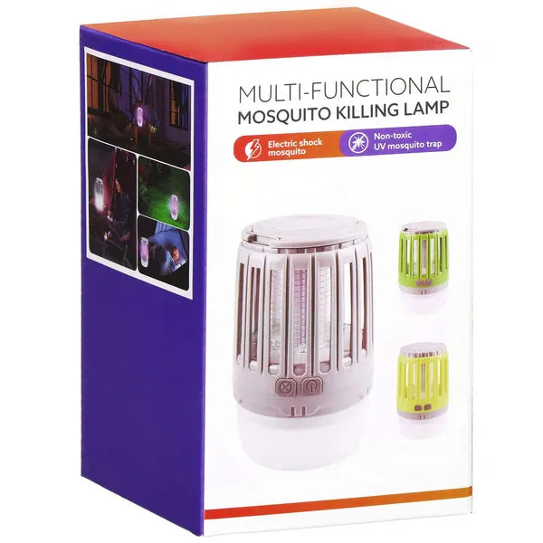 Akkumulátoros IPX4 rovarirtó és kempinglámpa, USB, 600 V, 13 cm