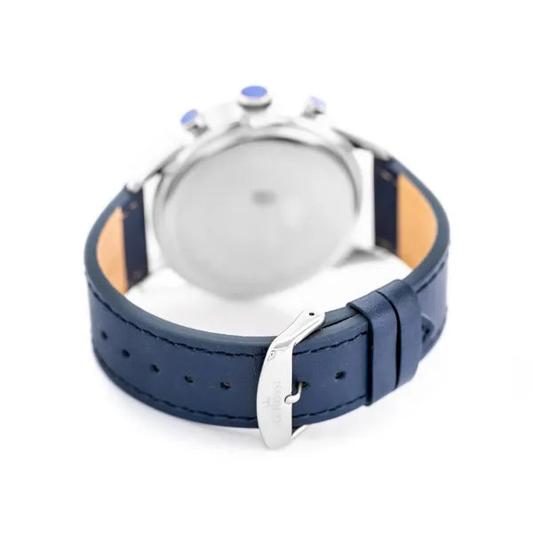 Férfi karóra, kvarc, sötétkék bőrszíj, nap- és dátumkijelzés, 44 mm
