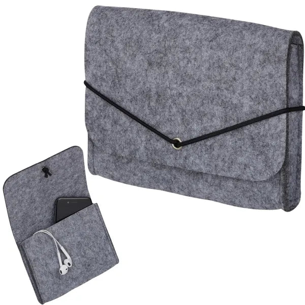Szürke filc laptop tok 15×13 cm gumis zárral
