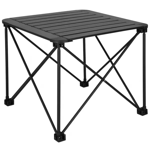 Könnyű, matt fekete összecsukható kempingasztal 52,5×52,5×46 cm, 20 kg teher