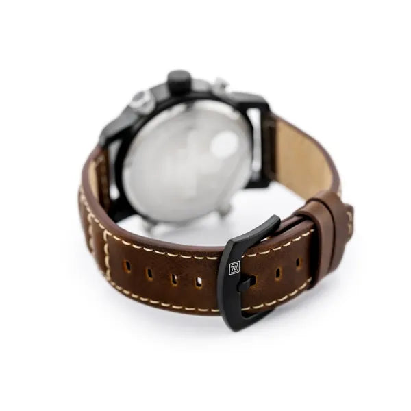 Naviforce férfi kvarc karóra, fekete 48 mm tok, barna bőrszíj