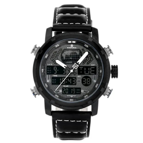 Naviforce NF9160 férfi karóra, fekete bőr, multifunkciós kronográf WR30