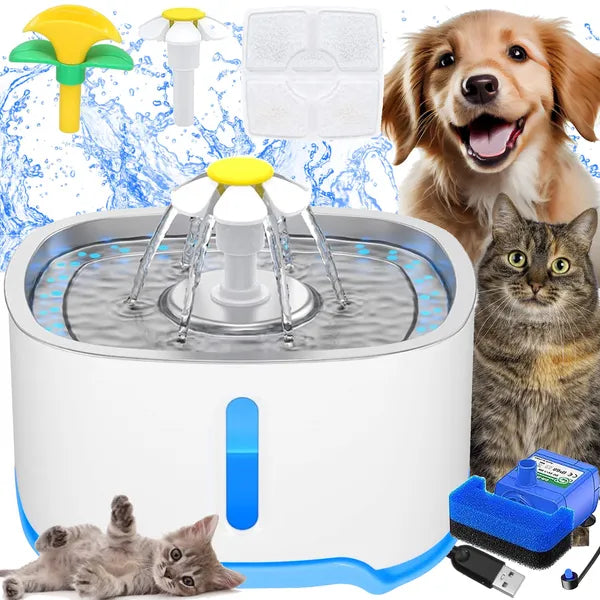 Állat itatókút 2,5 L, LED, USB, csendes szivattyú, fehér