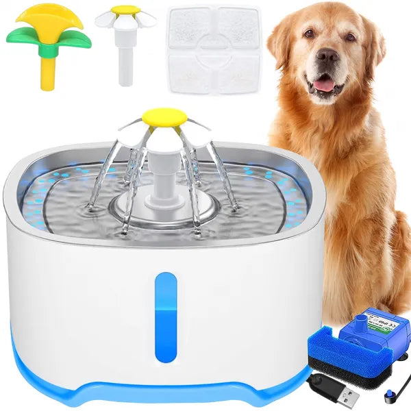 Állat itatókút 2,5 L, LED, USB, csendes szivattyú, fehér