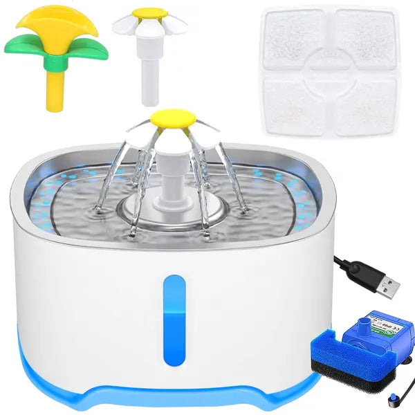Állat itatókút 2,5 L, LED, USB, csendes szivattyú, fehér