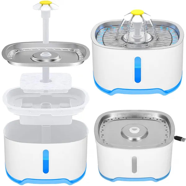 Állat itatókút 2,5 L, LED, USB, csendes szivattyú, fehér