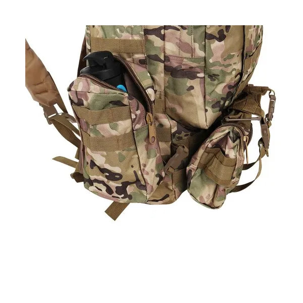 45 literes vízálló camo taktikai hátizsák, MOLLE rendszerrel, 3 levehető zsebbel