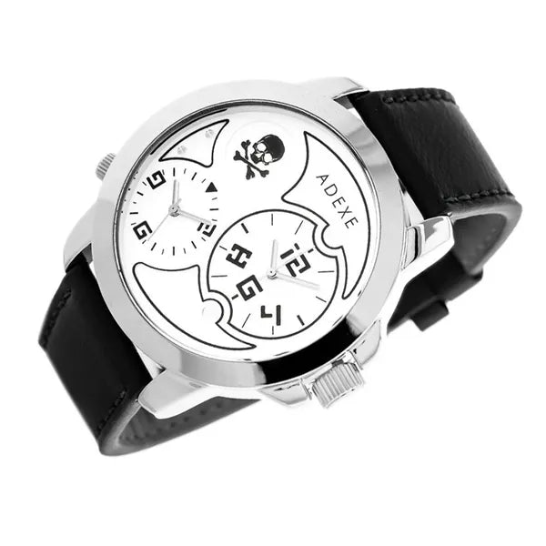 Adexe férfi kvarc karóra, fekete textilszíj, ezüst számlap, 42 mm