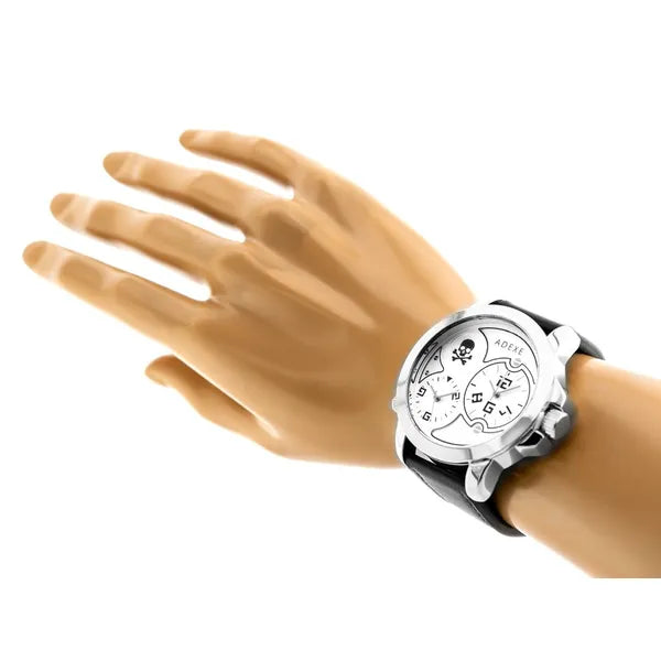 Adexe férfi kvarc karóra, fekete textilszíj, ezüst számlap, 42 mm