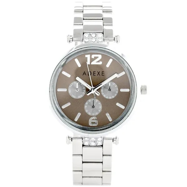Adexe női karóra – ezüst fém szíj, barna számlap, quartz, WR30, 26 mm