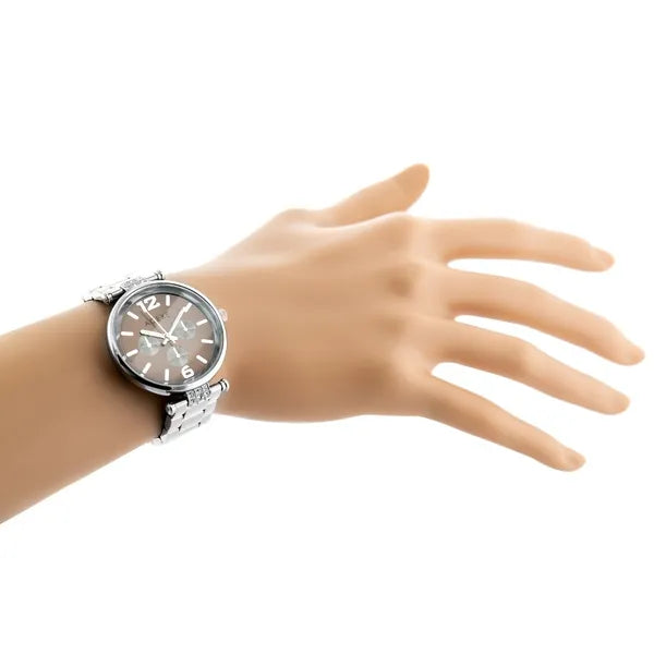Adexe női karóra – ezüst fém szíj, barna számlap, quartz, WR30, 26 mm