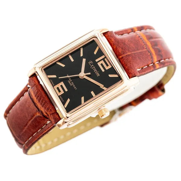 Extreim női karóra réz téglalap tok 34×26 mm, barna szövet szíj