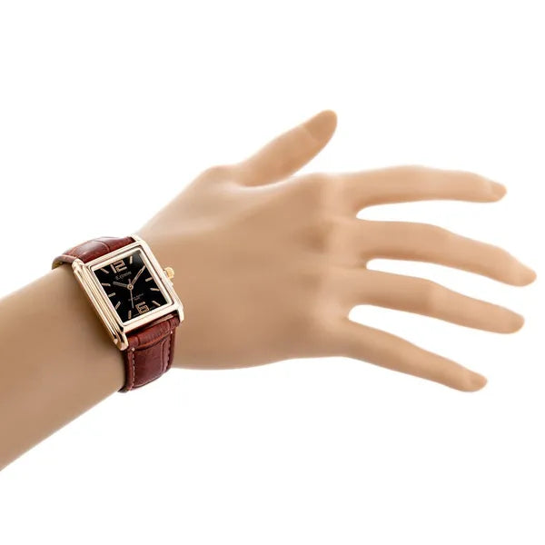 Extreim női karóra réz téglalap tok 34×26 mm, barna szövet szíj