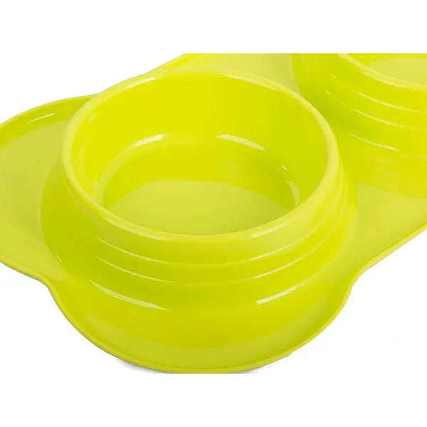 Dupla kutya/macskatál, 2×400 ml, csúszásgátló, zöld műanyag