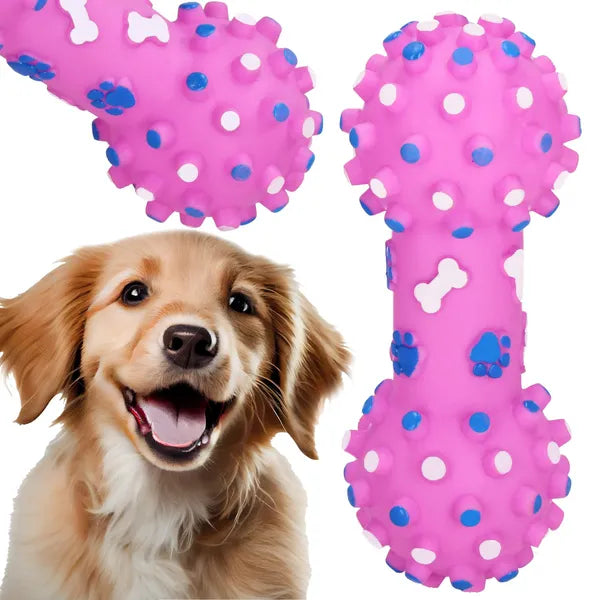 PVC sípoló kutyajáték tüskés labdával, 16 cm, rózsaszín/kék/fehér