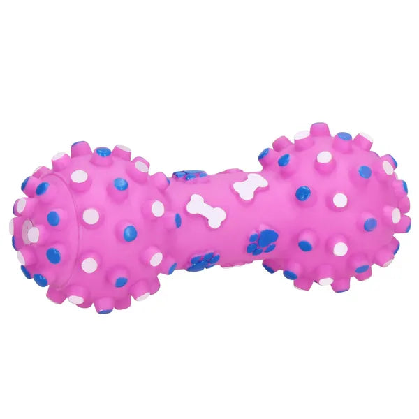 PVC sípoló kutyajáték tüskés labdával, 16 cm, rózsaszín/kék/fehér