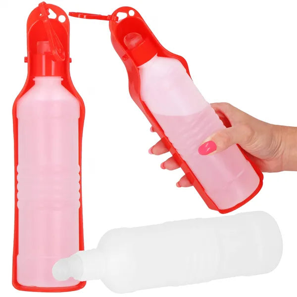 Kutya utazó itatós palack 500 ml, piros/fehér, PP műanyag