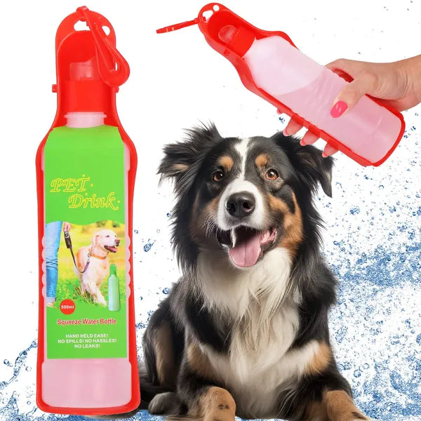 Kutya utazó itatós palack 500 ml, piros/fehér, PP műanyag