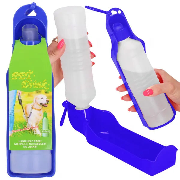 Hordozható kutya itatópalack 250 ml, sötétkék/fehér PP
