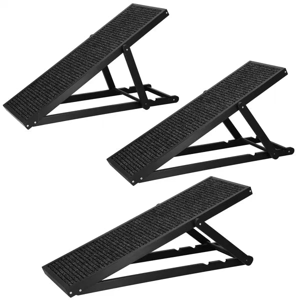 Fekete állítható bükkfa kutyarámpa, 3 szint, 60 kg teherbírás, 103 cm