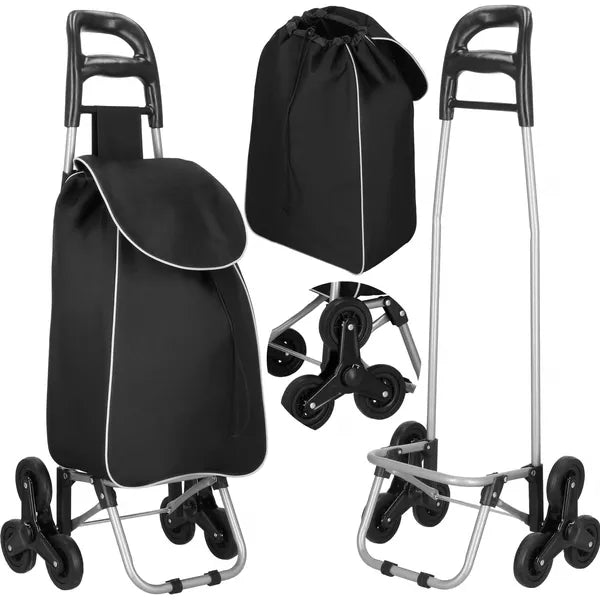 Összecsukható lépcsőjáró bevásárlókocsi, 30 l, 18 kg teherbírás, fekete/szürke