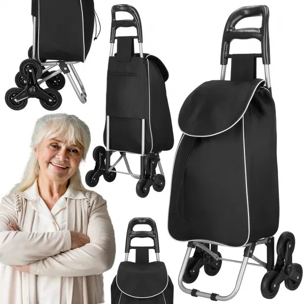 Összecsukható lépcsőjáró bevásárlókocsi, 30 l, 18 kg teherbírás, fekete/szürke