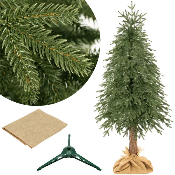 Realisztikus PE luc műfenyő farönkön, 220 cm, sötétzöld