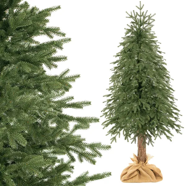 Realisztikus PE luc műfenyő farönkön, 220 cm, sötétzöld