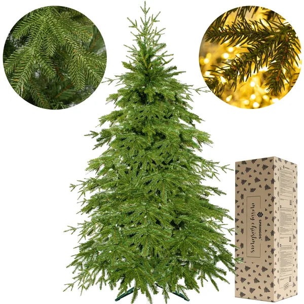 Realisztikus PE lucfenyő 150 cm természetes zöld fém állvánnyal