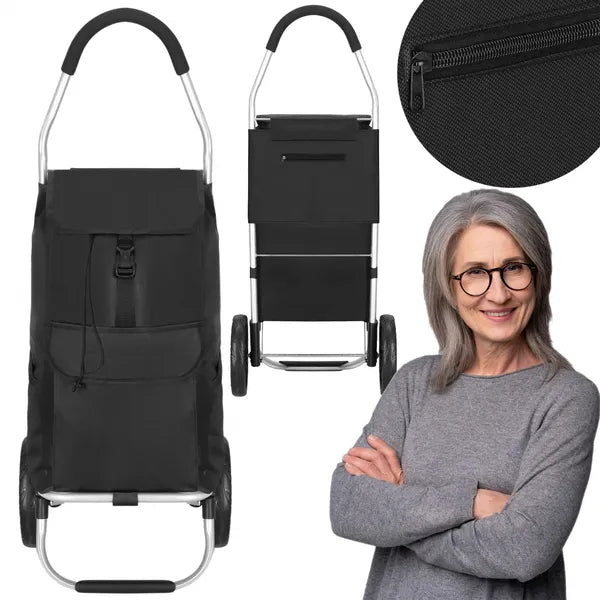 Springos összecsukható bevásárlókocsi, 42 l, 28 kg, fekete-szürke