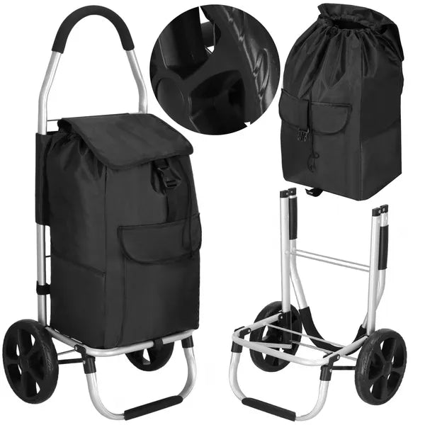 Springos összecsukható bevásárlókocsi, 42 l, 28 kg, fekete-szürke