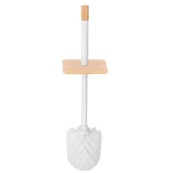 WC kefe fém tartóban bambusz fedéllel, fehér, 40 cm