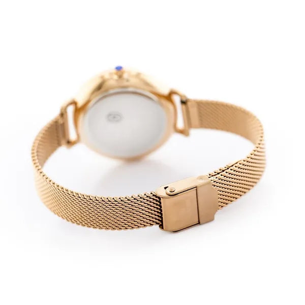 Női kvarc karóra rozéarany fém szíjjal, ezüst számlap, 34 mm