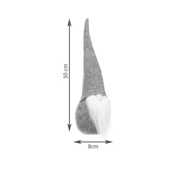 Álló szürke-fehér gnóm figura 30 cm, filc karácsonyi dekor