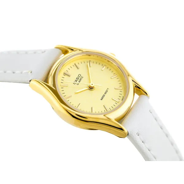 Casio LTP-1094Q-9ARDF női karóra, arany 24 mm tok, fehér bőrszíj, WR30
