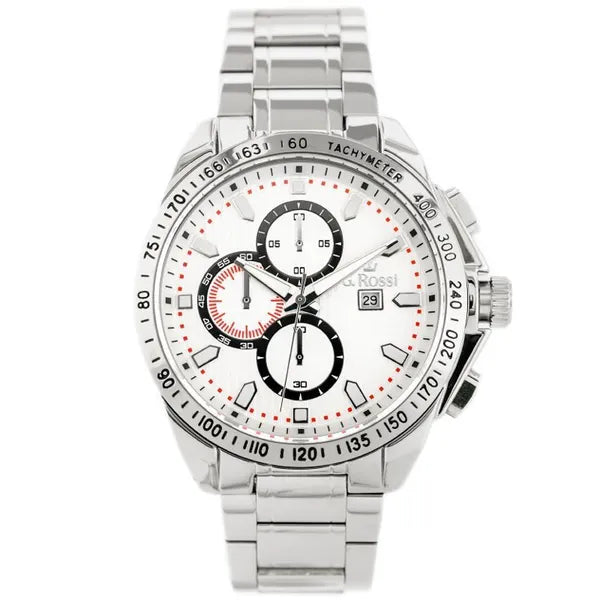 G. Rossi férfi kvarc karóra, ezüst acél szíj és számlap, 43 mm, dátum