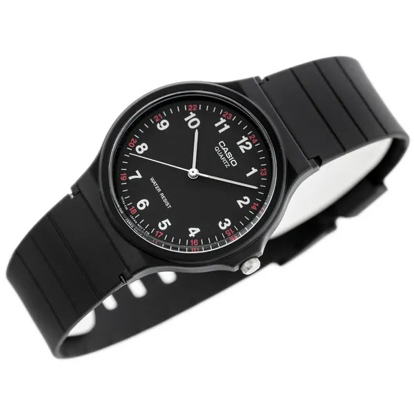 Casio MQ-24-1BLDF férfi karóra, kvarc, fekete műanyag szíj, 35 mm, WR30