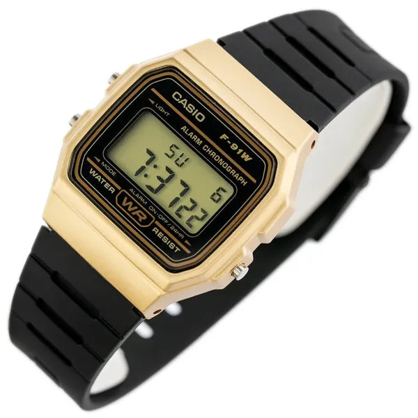 Casio F-91WM-9A férfi digitális karóra, arany tok, WR100