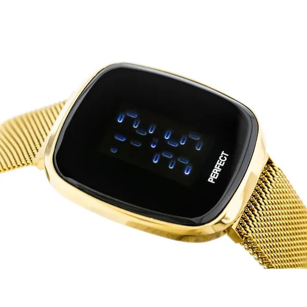 Női arany LED digitális karóra, téglalap tok, mágneses fém szíj, WR30