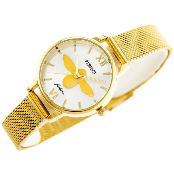 Női arany fém karóra 32 mm, ezüst számlap arany szitakötővel