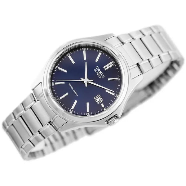 Casio férfi karóra, acél szíj, kék számlap, dátum, WR30, 39 mm