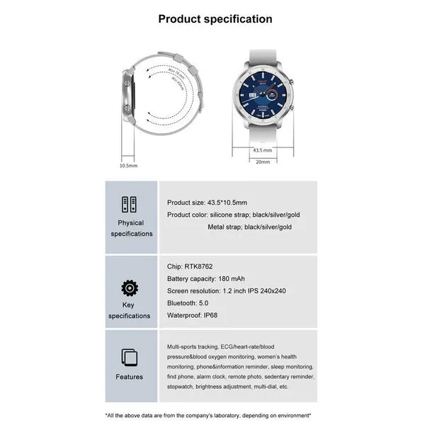 Pacific unisex okosóra 1.2" IPS, ezüst fém szíj + fehér pótpánt, IP68