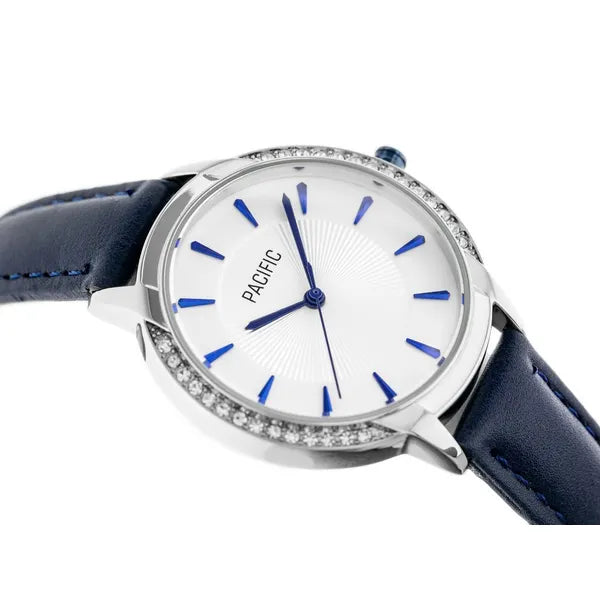 Női karóra Miyota kvarc szerkezettel, sötétkék bőrszíj, 34 mm, WR30
