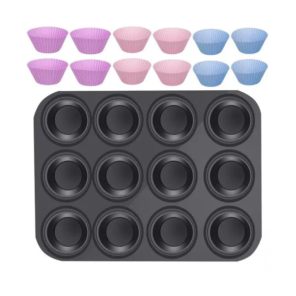 Teflonos muffin sütőtepsi 35×26 cm, 12 szilikon formával